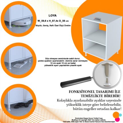 Modilayn LOYA 59,6 x 87,4 x 56 cm Set üstü Ocak Ve Ankastre Fırın Dolabı - Görsel 5