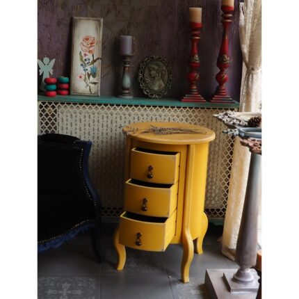 Moza Sanat 3 Çekmeceli Vintage Sarı Eskitme Komodin - Görsel 2