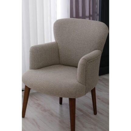 Colormix Berjer Koltuk-cafe-ofis-balkon-teras-bahçe-krem buklet kumaş-kahverengi ayak - Görsel 2