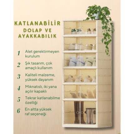 Terracy Home Garden 6 Raflı Çok Amaçlı, Geniş, Katlanabilir Dolap, Ayakkabılık ve Raf - Görsel 5