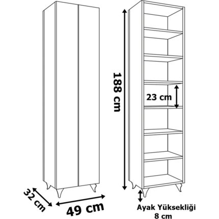 Aeka AE-3085 Selen Çok Amaçlı Dolap Antrasit 7 Raflı, 2 Kapaklı Mutfak Dolabı Kiler Dolabı Banyo Dolabı - Görsel 3