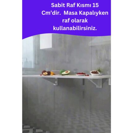 Kydonia Home Mdf Lam 4 Köşesi Oval Parlak Beyaz Sabit Raflı Duvara Monte Kırma Katlanır Yemek Masası - Görsel 4