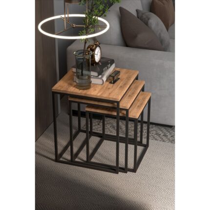 Gold Falez 3'lü Kare Zigon Sehpa Seti – Suntalam ve Metal, Modern Tasarım, 45x45x54 cm, Salon ve Oturma Odası Kullanımı - Görsel 4