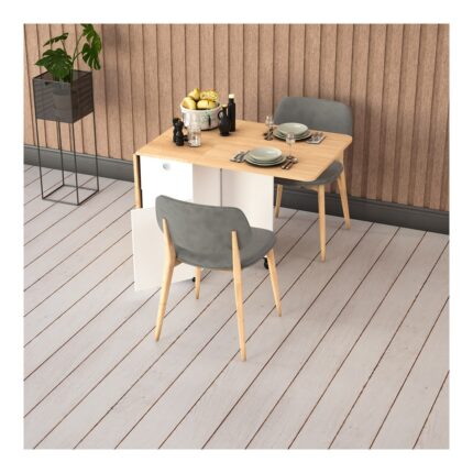 Asra Trend MDF Katlanır Mutfak Yemek Çalışma Masası, Çekmece+Dolap, Beyaz-Safir Meşe, KM-02 - Görsel 2