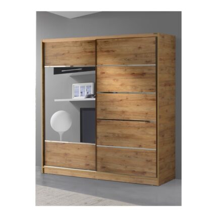 GuneyStore Ücretsiz Montaj - %100 MDF 160 CM Sürgülü Kapaklı Atlantik Çam Gardırop - MDF Dolap - Elbise Dolabı