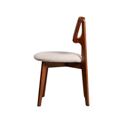 Gazzini Furniture Zeus Beyaz Teddy Hazeranlı Ceviz Ahşap Bohem Sandalye - Görsel 4