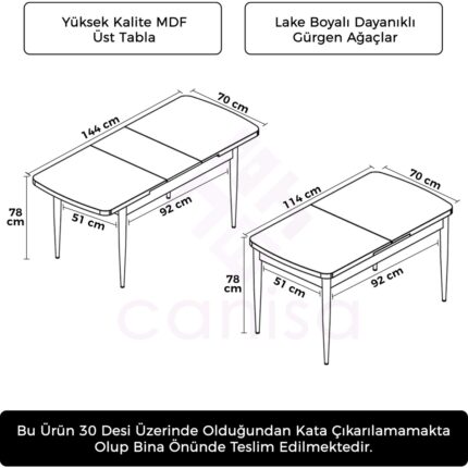 Canisa Concept Nef Serisi 70 x 114, Açılabilir Mdf Mutfak Masası, Yemek Masası - Görsel 3
