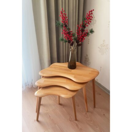 Faw Decor Asimetrik Naturel Masif Doğal Ahşap Zigon Sehpa 3'lü Set - Görsel 2