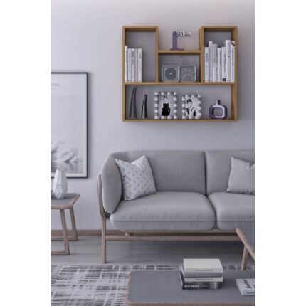 Moka Park AVM Duvara Monte 5 Bölmeli Raflı Modern Kitaplık Raf - Görsel 3