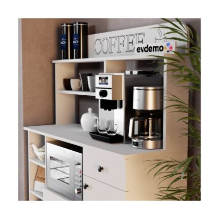 EVDEMO Barista Kahve Köşesi Çok Amaçlı Dolap Beyaz - Görsel 4