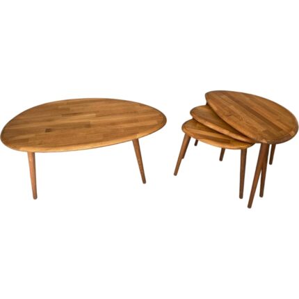 Faw Decor Asimetrik Masif Ahşap Orta Sehpa ve 3'lü Zigon / 2'li Zigon Sehpa Seti, Modern Masif Ahşap Sehpa Seti Meşe / Ceviz / Antrasit
