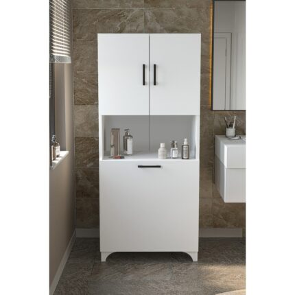 Bofigo Çok Amaçlı Dolap Banyo Dolabı Kirli Çamaşır Sepeti Dolabı Damla Beyaz - Görsel 2