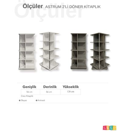 Creo Mobili Home Ofis Kitaplığı, 16 Raflı 4 Katlı Döner Raflı - Modern Tasarım, Antrasit - Astrum - Görsel 4