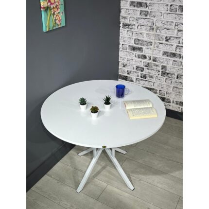 Hey Modüler Mobilya Sedef Beyaz Yuvarlak Mutfak Yemek Masası Balkon Masası Metal Beyaz Ayak 100 cm - Görsel 4