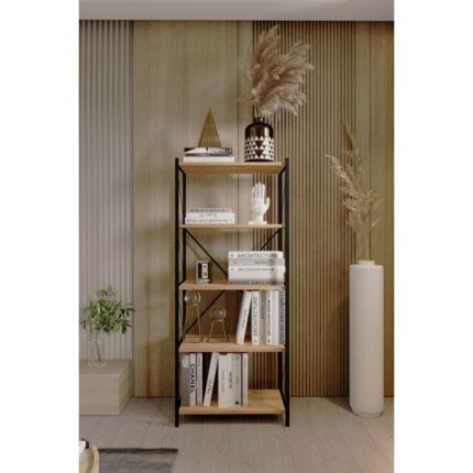 Barin Design 5 Raflı Kitaplık Demir Profil Modern Iskandinav Çalışma Odası Ofis Salon Kitaplığı Evrak Rafı Metal