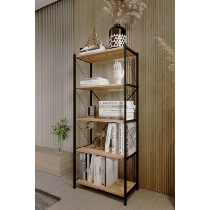 Barin Design 5 Raflı Kitaplık Demir Profil Modern Iskandinav Çalışma Odası Ofis Salon Kitaplığı Evrak Rafı Metal - Görsel 2