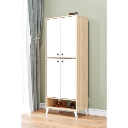 Aeka AE-1088 İmaj Sonomo/Beyaz Ayakkabılık, 9 Raflı, Ayaklı, 4 Kapaklı Çok Amaçlı Dolap, Kiler Dolabı - Görsel 4