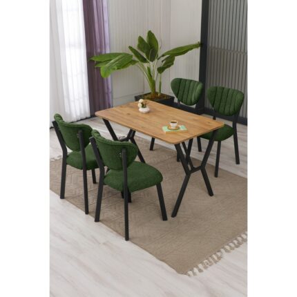 Lumodi Mobilya Elma Modeli Masa Sandalye Takımı, 4 Sandalye 1  Sabit Ceviz Masa  110 x 70  cm , Keten Kumaş