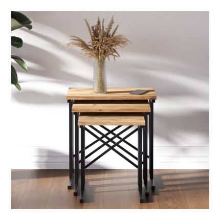 Ceramical Metal Ayaklı Eco x Zigon Sehpa - Atlantik Çam - 54X35X53 cm - Görsel 3