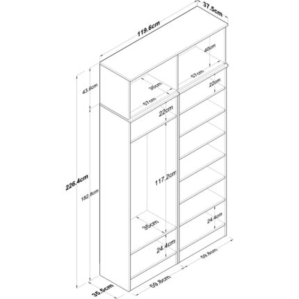 Rani EA146 Modern Portmanto 8 Kapaklı Raflı Askılı Ayakkabılık Vestiyer Sepet Ceviz - Beyaz - Görsel 2