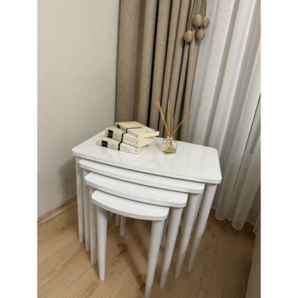 Home Başaran  Üst Kalite Mdf Boyalı 4 Lü Beyaz Zigon Sehpa Beyaz Sehpa