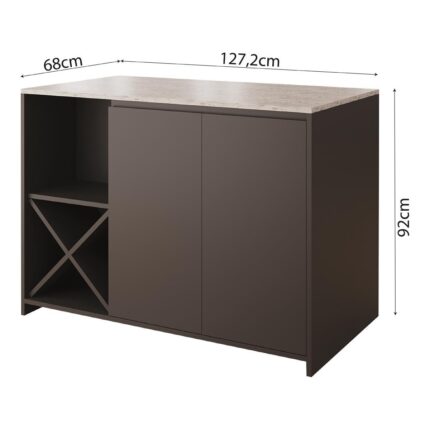 Bimossa Vino L5130 Mutfak Adası 127 cm  Mermer Üst Antrasit Alt Şaraplık Depolamalı Oturmalı Çok Amaçlı Ada Masa - Görsel 5