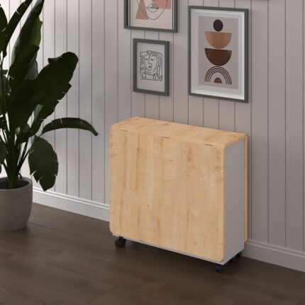 Asra Trend MDF Katlanır Mutfak Yemek Çalışma Masası, Beyaz-Safir Meşe, 155×75×70 cm, KM-13 - Görsel 3