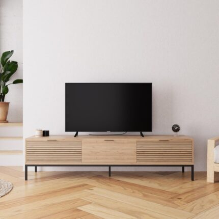 Bimossa E0060 180 cm Alya TV Sehpası 78'' TV Uyumlu Şık Metal Ayaklı Modern Depolama Alanlı TV Ünitesi