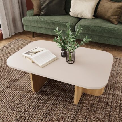 Bimossa Beca Dikdörtgen Orta Sehpa – Meşe Suntalam Ayaklı, Gri Üst Yüzeyli, 100x60x42 cm, Minimalist Modern Salon - Görsel 3