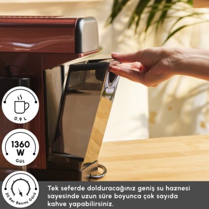 Karaca Mycaffee Barista S20 Entegre Süt Hazneli Otomatik Espresso Ve Latte Makinesi Copper - Görsel 3
