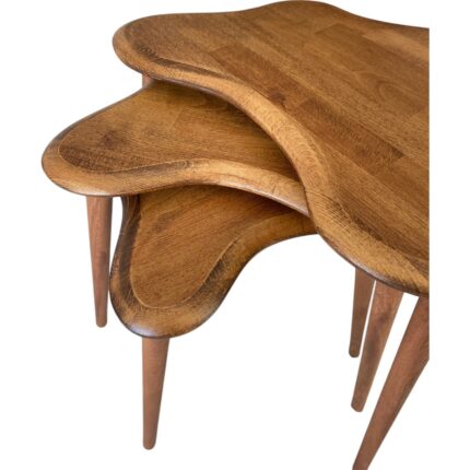 Faw Decor Asimetrik Masif Ahşap Zigon Sehpa Takımı 3'lü Set Modern Bohem Tarz Doğal Ağaç Iskandinav Yan Sehpa Seti - Görsel 4