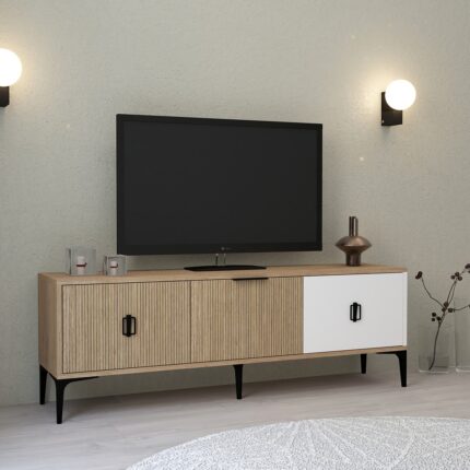 EVMO Home 3502 Neva Tv Ünitesi 150  cm  3 Kapaklı Beyaz - Yunus - Sepet - Görsel 4