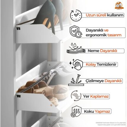 Mobilya Pratik Kilitli 4'lü Metal Ayakkabılık - Beyaz - Görsel 4