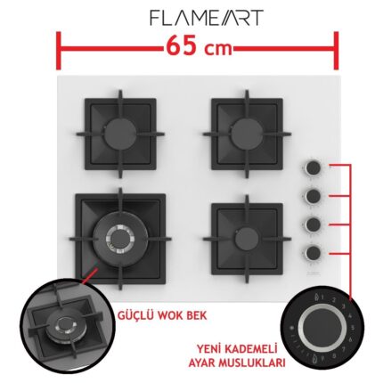 Ferre Flowart Serisi Beyaz Set (SC406-WFA + QBL63CB +D078) - Döküm Izgara / 65 cm Ocak - Görsel 3