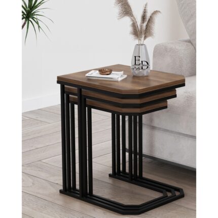 ED Efelez Design Lyon 3'lü C Zigon Sehpa Siyah Metal - Barok Tabla