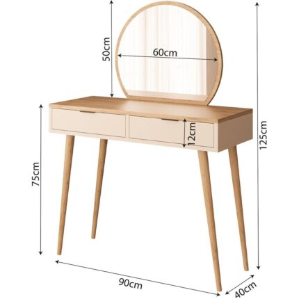 Bimossa A1060 Lucy Makyaj Masası 90 cm - Sepet-Kumtaşı, Aynalı Makyaj Masası, Yatak Odası Makyaj Masası - Görsel 4
