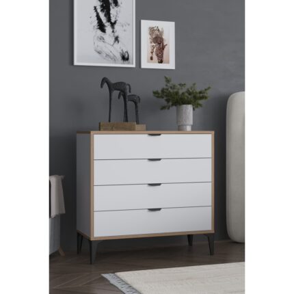 Sarmobi Arden 4 Çekmeceli Beyaz Şifonyer 90x88x40 cm Modern Tasarım ve Fonksiyonel Depolama - Görsel 4