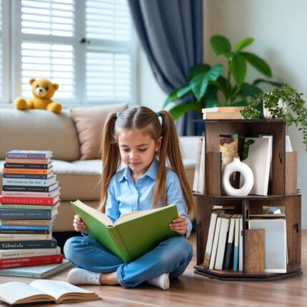 Vigo Wood 360 Derece Dönebilir Ahşap Kitaplık 2 Katlı Ceviz-DK20C - Görsel 3