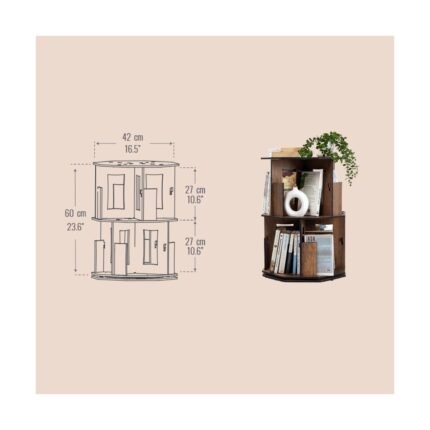 Vigo Wood 360 Derece Dönebilir Ahşap Kitaplık 2 Katlı Ceviz-DK20C - Görsel 5