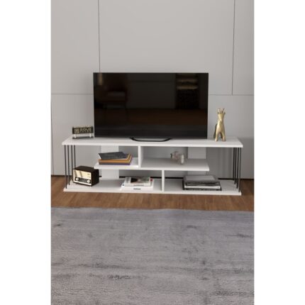 Gold Falez Tv Sehpası Tv Ünitesi Raflı 140 cm Gzd Beyaz