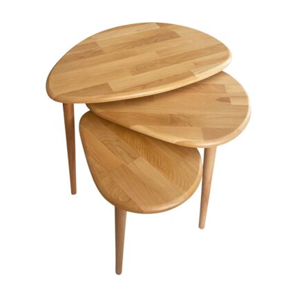 Faw Decor 3'lü Zigon Sehpa %100 Masif Doğal Ahşap Asimetrik Naturel Modern Misafir Yan Sehpa Seti