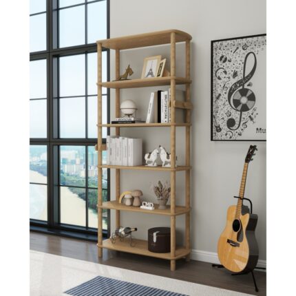Cmd Wood Rosa 6 Raflı Kitaplık – MDF Lam Gövde, Ahşap Ayaklı – 174x80x30 cm | Modern ve Minimalist Raflı Kitaplık - Görsel 3