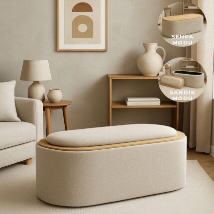 Zem Contes Bohem Sandıklı Orta Sehpa Puf/bench, Sütlü Kahve