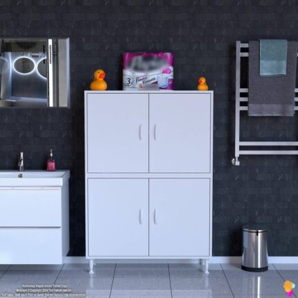 Modilayn İLKİM 100x138x32,5 cm Ekstra Düzen İçin Kullanışlı 4 Kapak 4 Bölmeli Banyo Mutfak Dolabı - Görsel 3