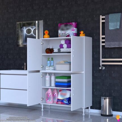 Modilayn İLKİM 90x138x32,5 cm Ekstra Düzen İçin Kullanışlı 4 Kapak 4 Bölmeli Banyo Mutfak Dolabı - Görsel 2