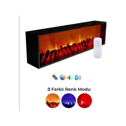 Sedaş Living Units Şömineli Tv Sehpası Gold Ayak Bluetooth Hoparlörlü 3 Renk Mavi,kirmizi,turuncu Kumandali 160 cm - Görsel 4