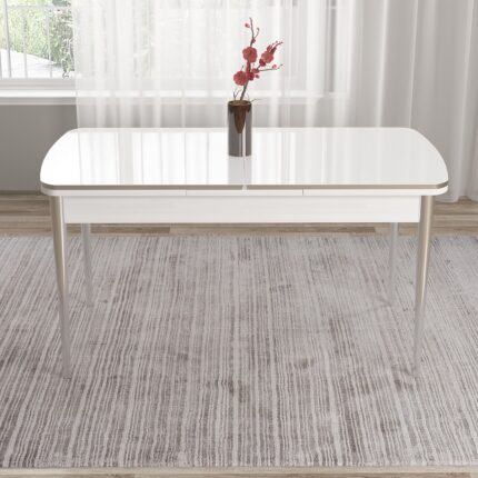 Canisa Nira Serisi 70X114 Mdf Açılabilir Beyaz Masa Takımı 6 Krem Sandalye Krom Detay - Görsel 2