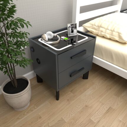 Decobox Diamond Antrasit Ledli Şarj Üniteli ve Bluetooth Hoparlörlü Komodin - Görsel 3