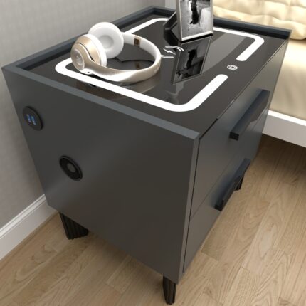 Decobox Diamond Antrasit Ledli Şarj Üniteli ve Bluetooth Hoparlörlü Komodin - Görsel 5