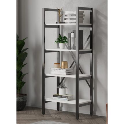 Mebars Ayşa Kitaplık Metal Aksamlı Açık Raf Organizer Ofis Ev 4 Raflı Kitaplık  150X60 cm - Görsel 3